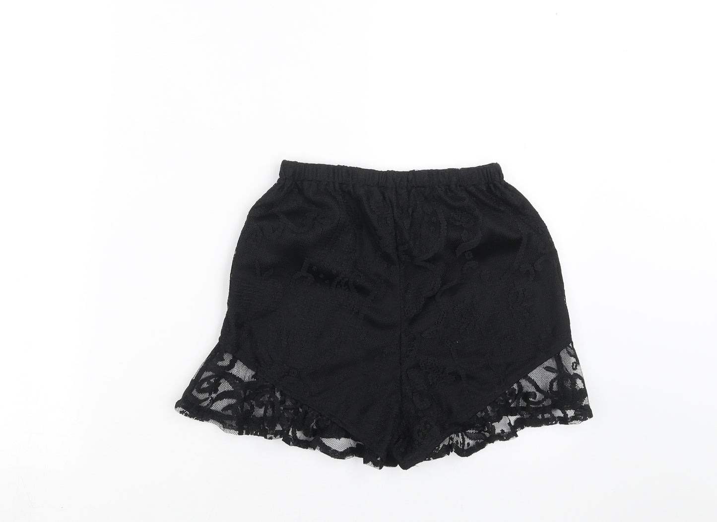 PRETTYLITTLETHING Womens Black Floral  Hot Pants Shorts Size 2 - lace detail