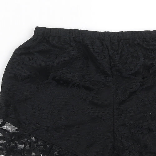 PRETTYLITTLETHING Womens Black Floral  Hot Pants Shorts Size 2 - lace detail