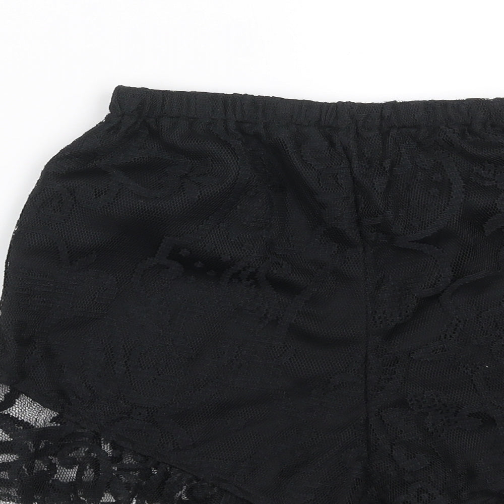 PRETTYLITTLETHING Womens Black Floral  Hot Pants Shorts Size 2 - lace detail