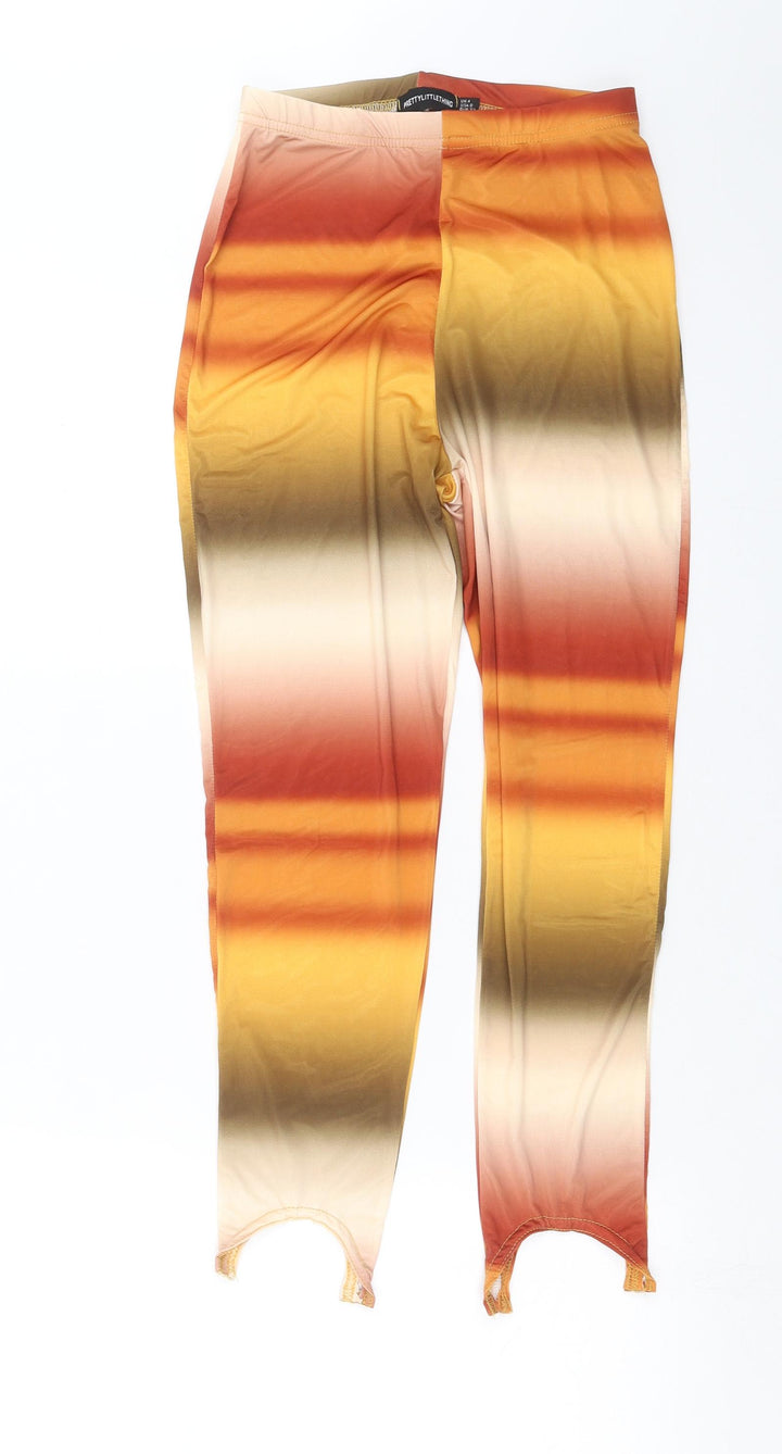 PRETTYLITTLETHING Womens Multicoloured Striped Carrot Leggings Size 4 L24 in