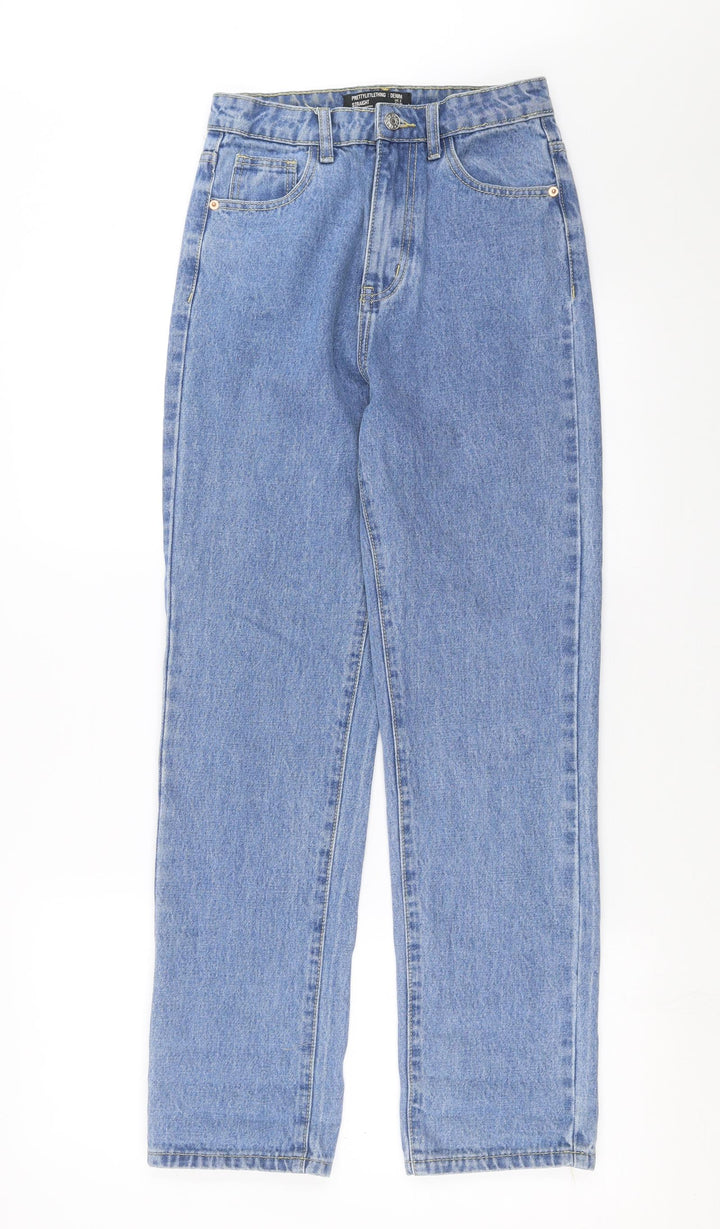 PRETTYLITTLETHING Womens Blue Denim Straight Jeans Size XS L29 in - uk 2