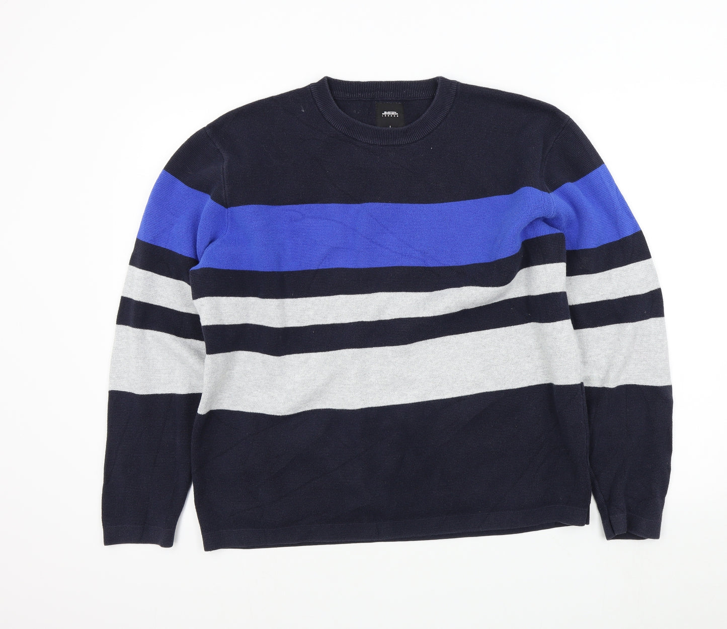 Burton Menswear Mens Blue Striped  Pullover Jumper Size L