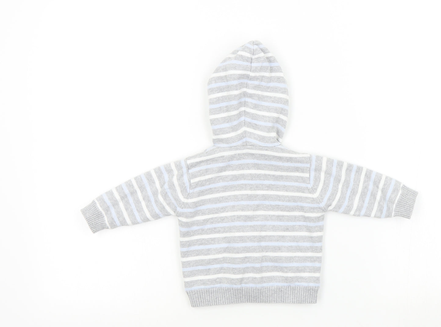 Preworn Baby Grey Striped  Cardigan Jumper Size 3-6 Months