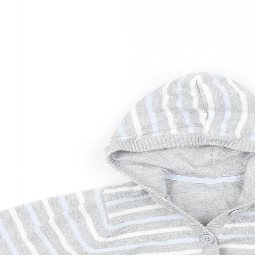 Preworn Baby Grey Striped  Cardigan Jumper Size 3-6 Months