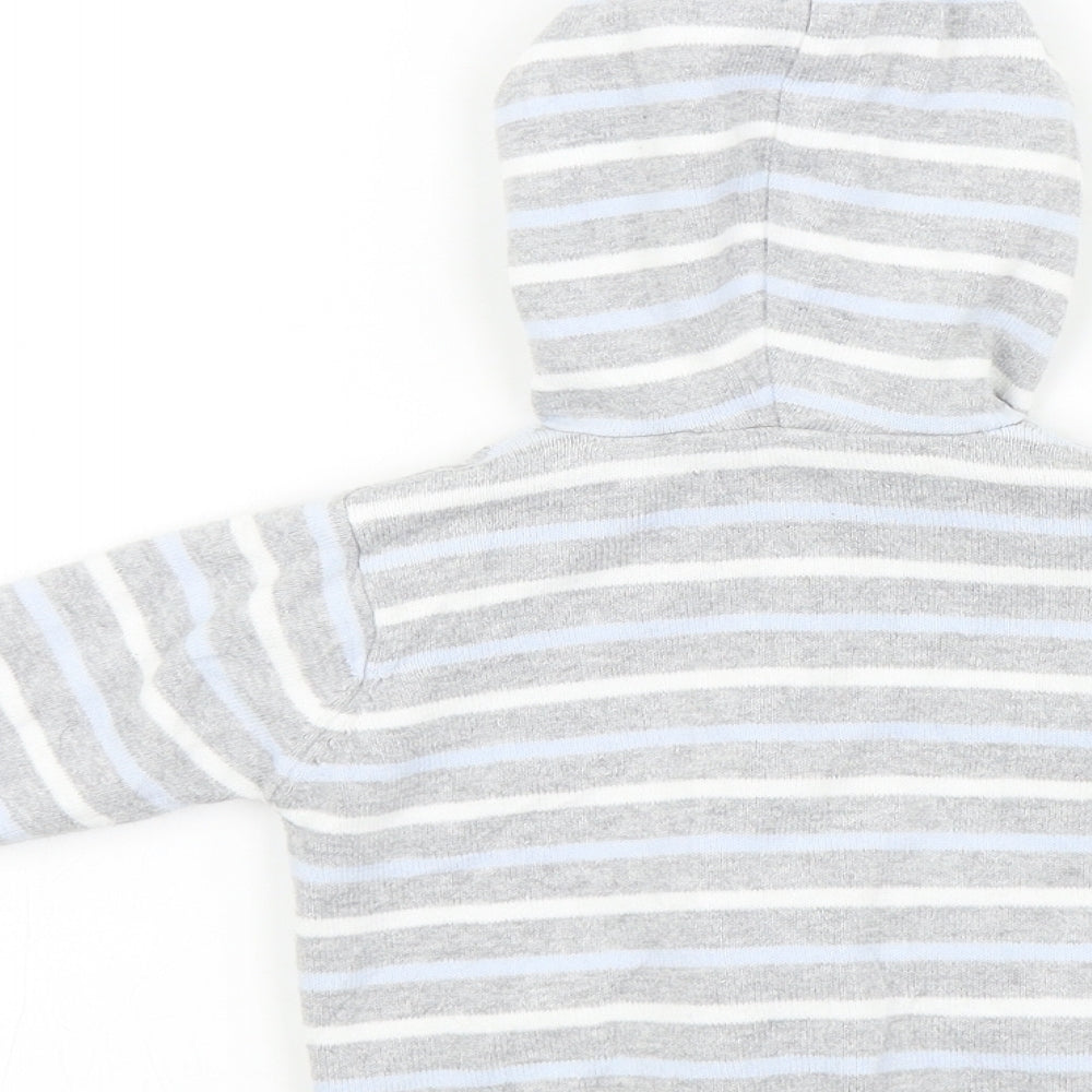Preworn Baby Grey Striped  Cardigan Jumper Size 3-6 Months