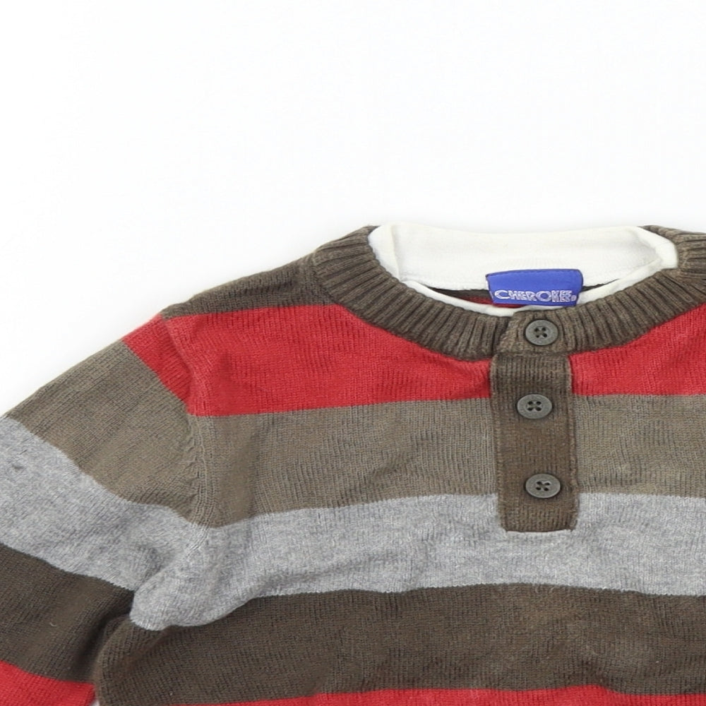 Cherokee Boys Brown Striped  Pullover Jumper Size 2 Years