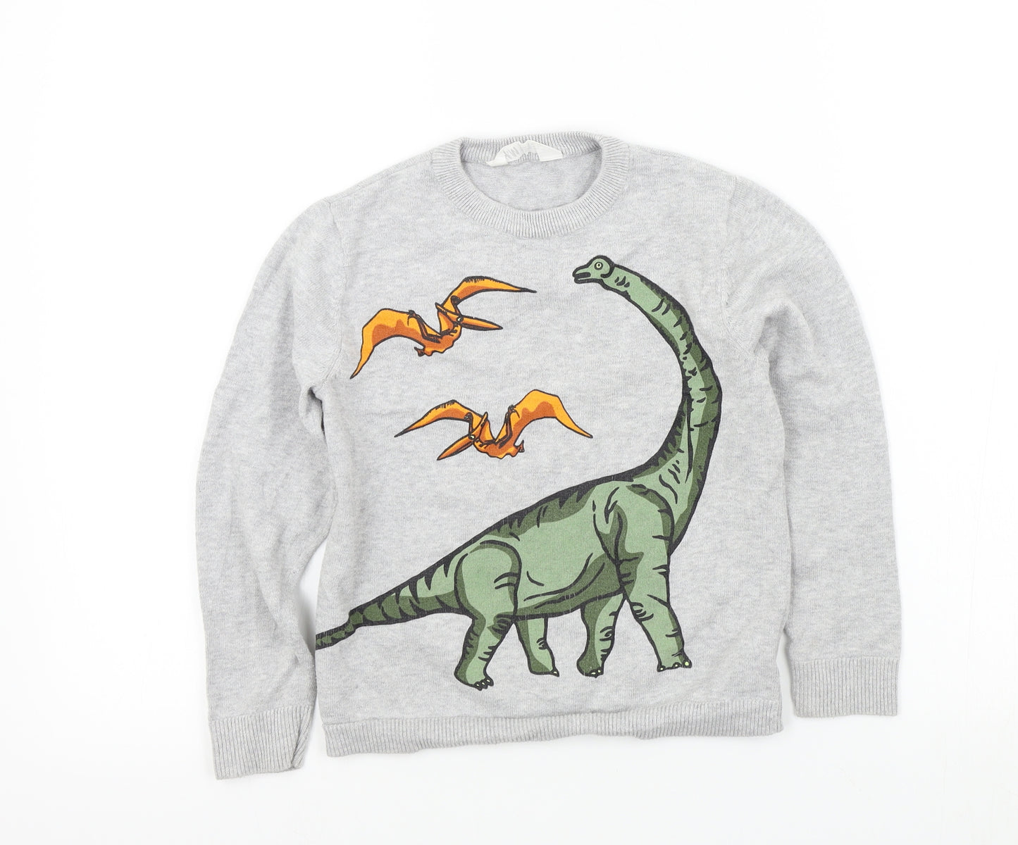 H&M Boys Grey Colourblock  Pullover Jumper Size 7-8 Years  - dinasours