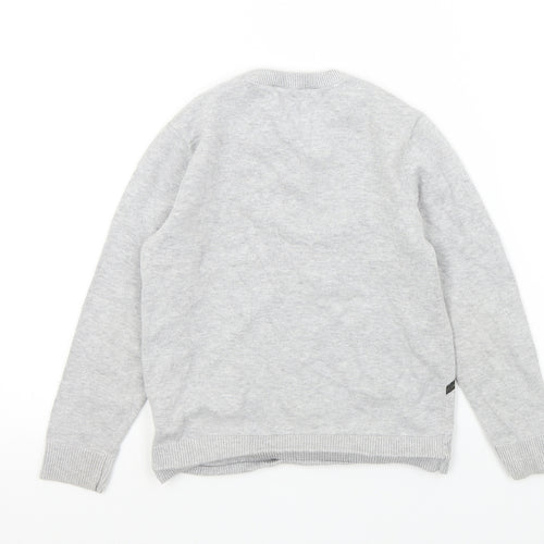 H&M Boys Grey Colourblock  Pullover Jumper Size 7-8 Years  - dinasours