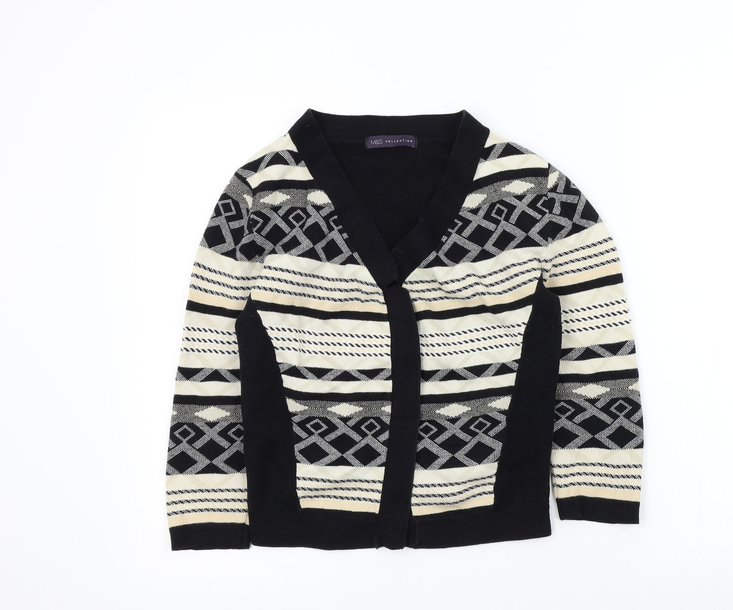 M&S Womens Black Geometric  Cardigan Jumper Size 10