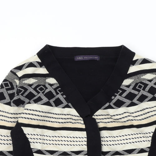 M&S Womens Black Geometric  Cardigan Jumper Size 10