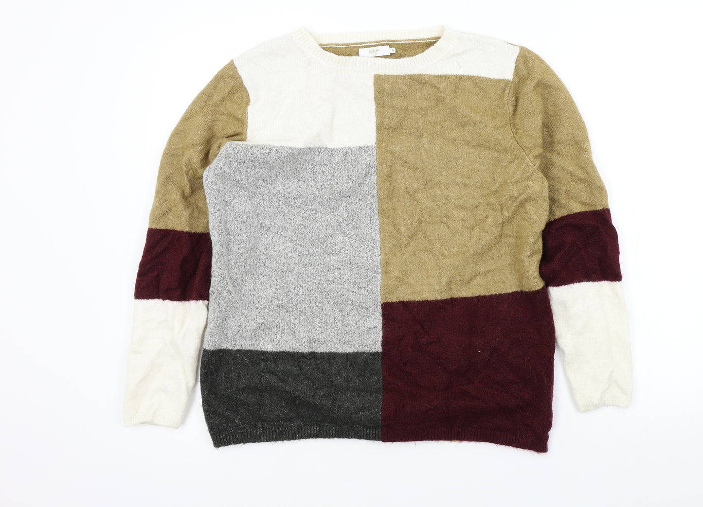 Cotton Traders Womens Brown Geometric  Pullover Jumper Size 14