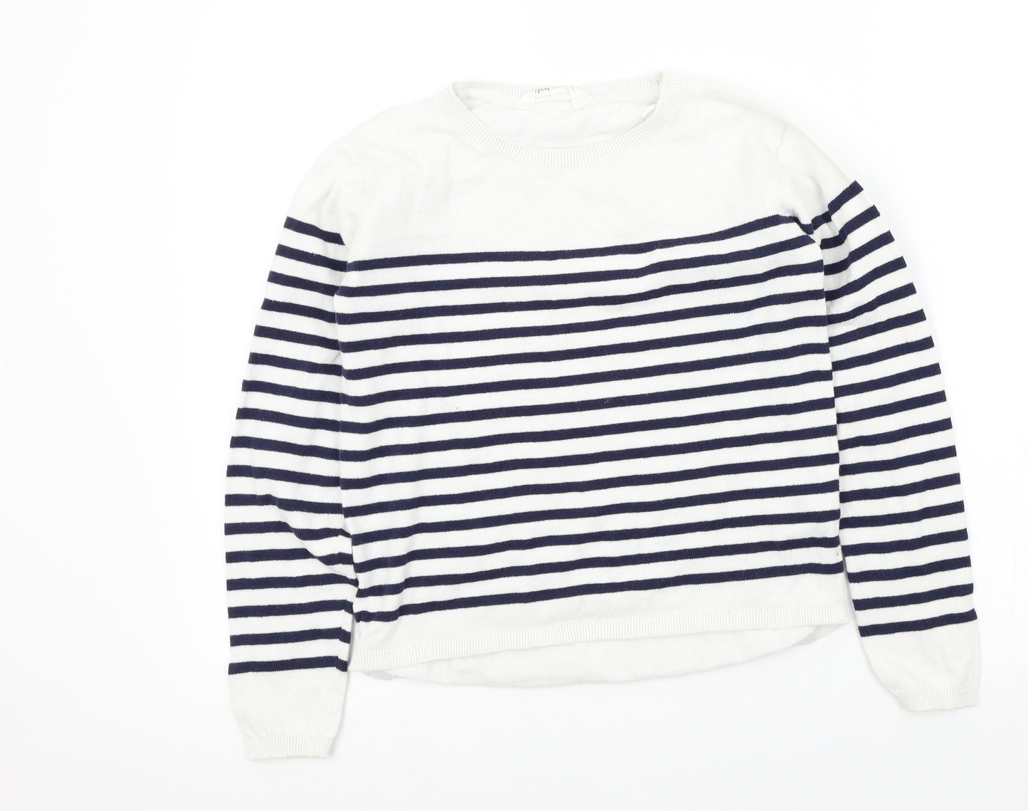 H&M Girls White Striped  Henley Jumper Size 10-11 Years