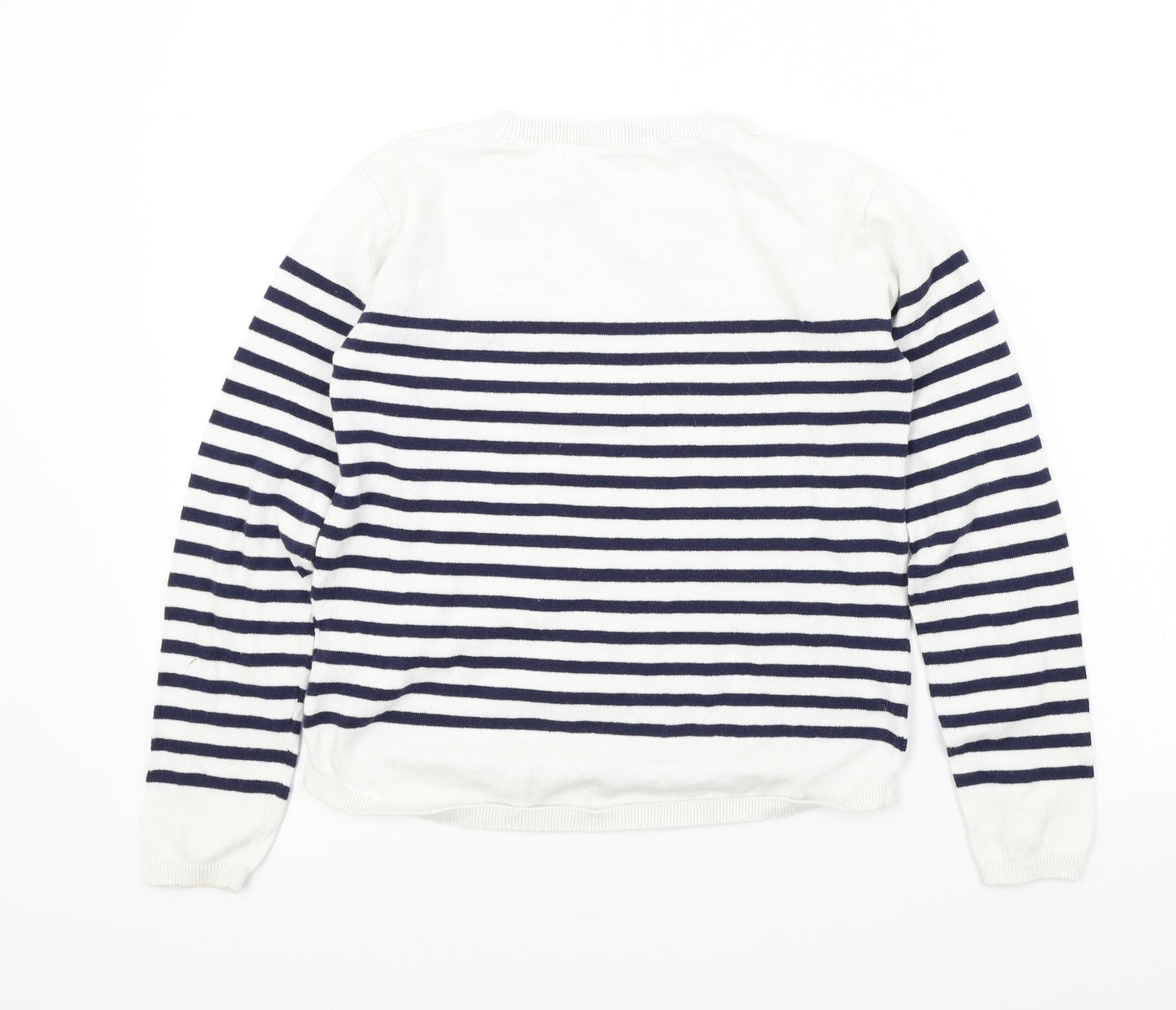H&M Girls White Striped  Henley Jumper Size 10-11 Years