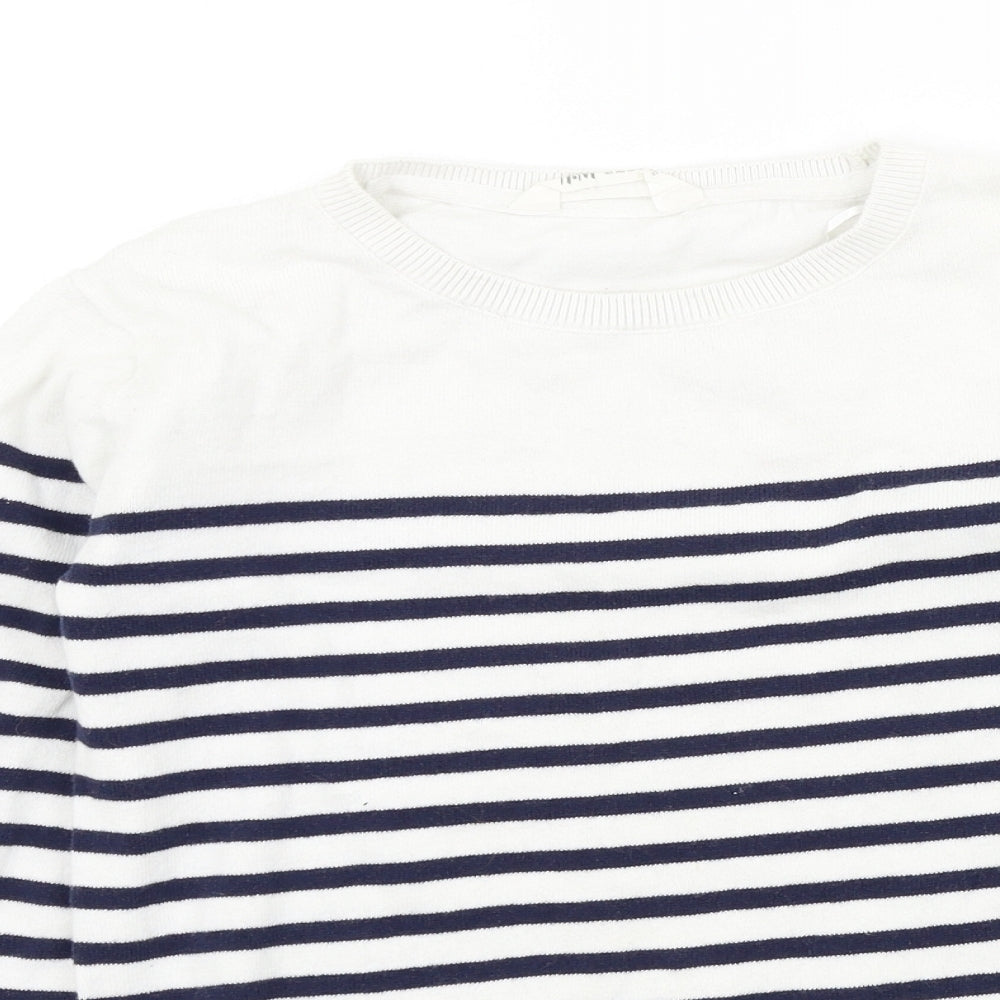 H&M Girls White Striped  Henley Jumper Size 10-11 Years