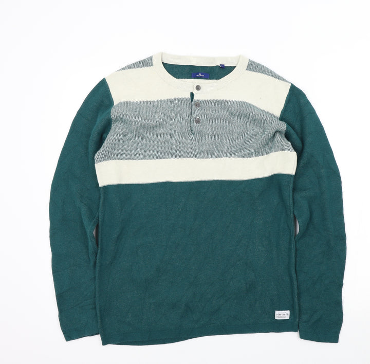 TOM TAILOR Mens Green Pullover Jumper Size M