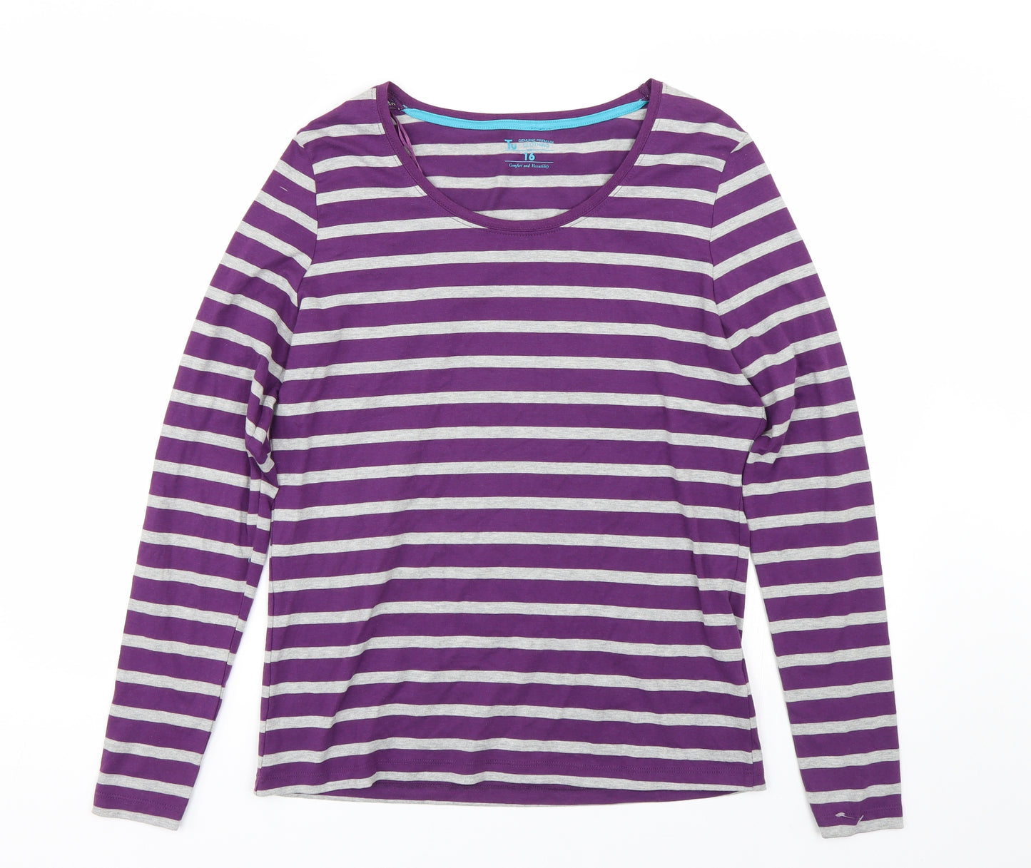 TU Womens Purple Striped  Basic T-Shirt Size 16