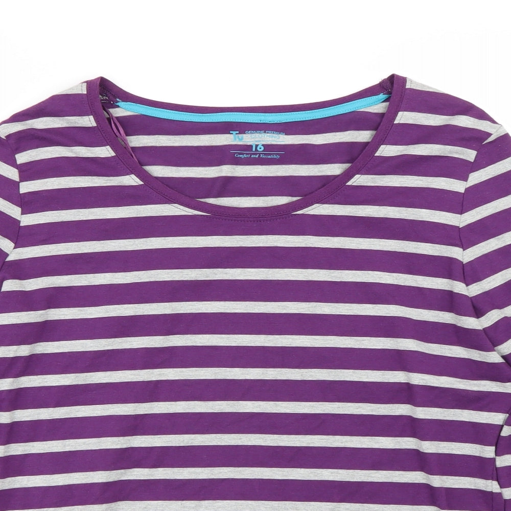 TU Womens Purple Striped  Basic T-Shirt Size 16
