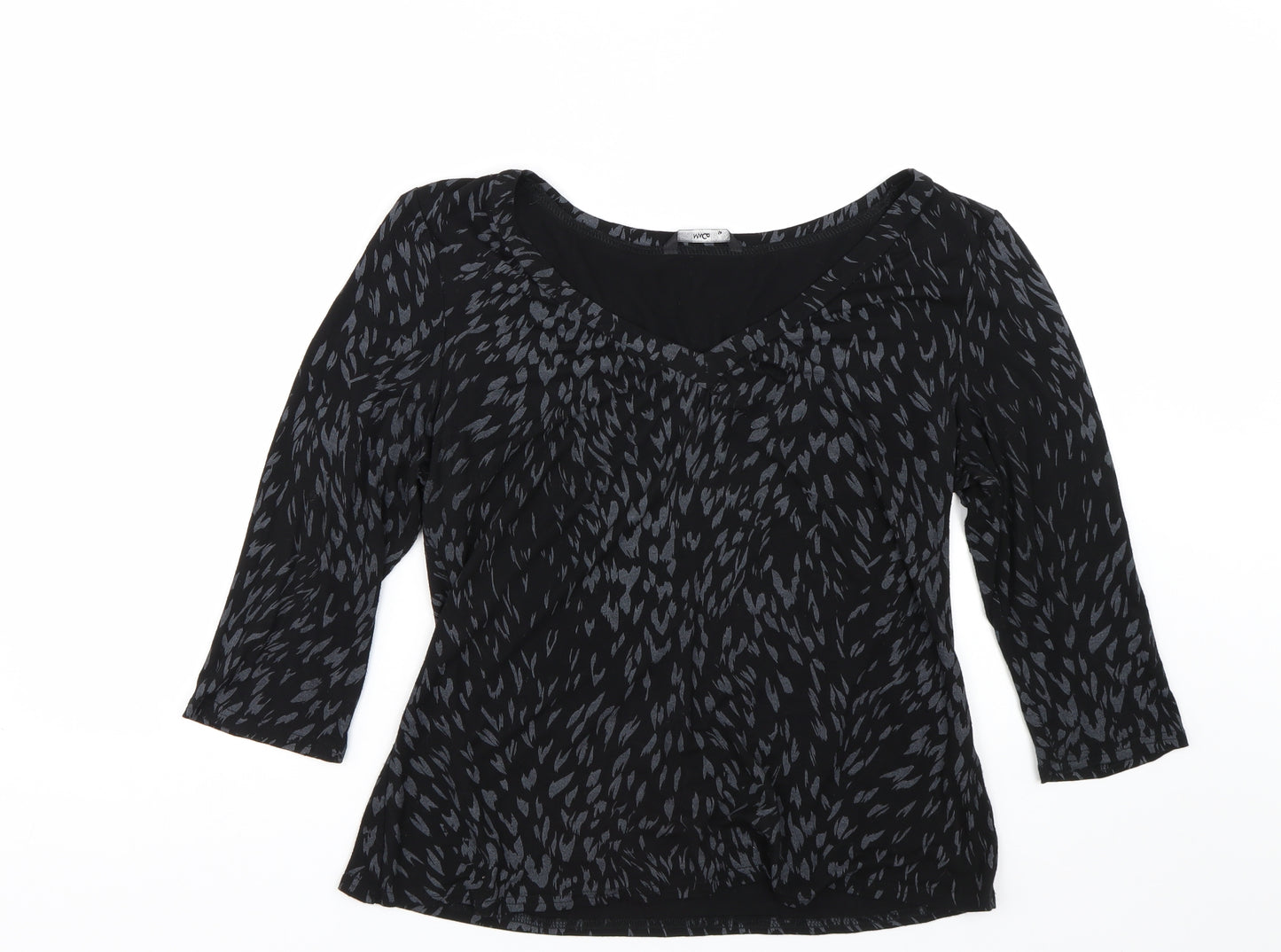 M&Co Womens Black Animal Print  Basic T-Shirt Size 16