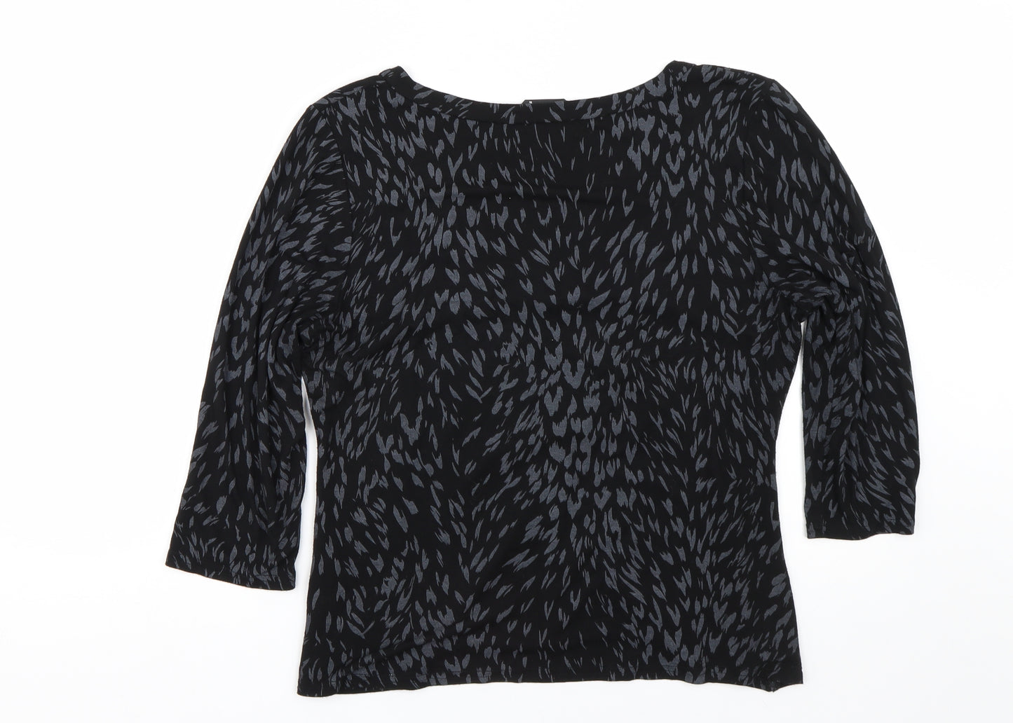 M&Co Womens Black Animal Print  Basic T-Shirt Size 16