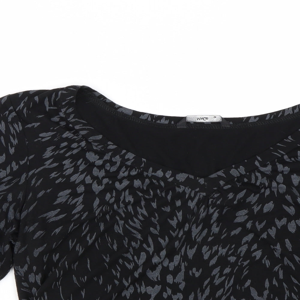 M&Co Womens Black Animal Print  Basic T-Shirt Size 16