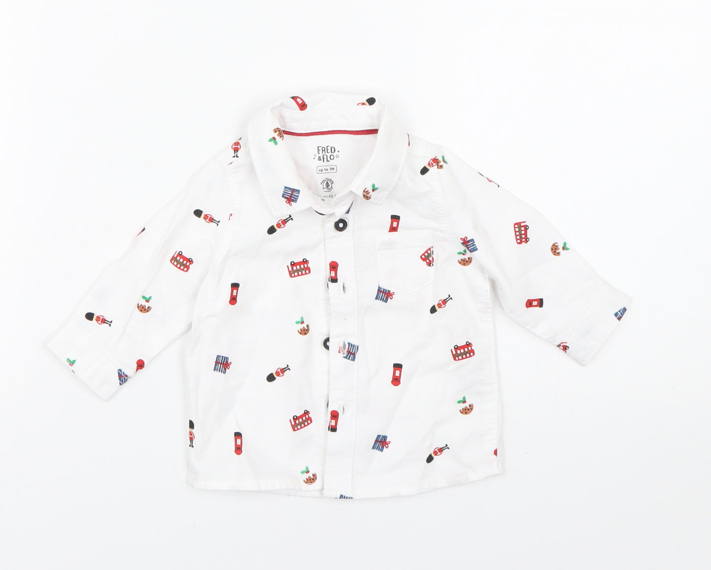 F&F Boys White Polka Dot  Basic Button-Up Size 0-3 Months  - Christmas 0-1 month