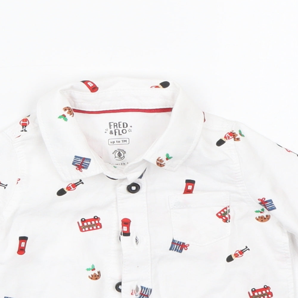 F&F Boys White Polka Dot  Basic Button-Up Size 0-3 Months  - Christmas 0-1 month