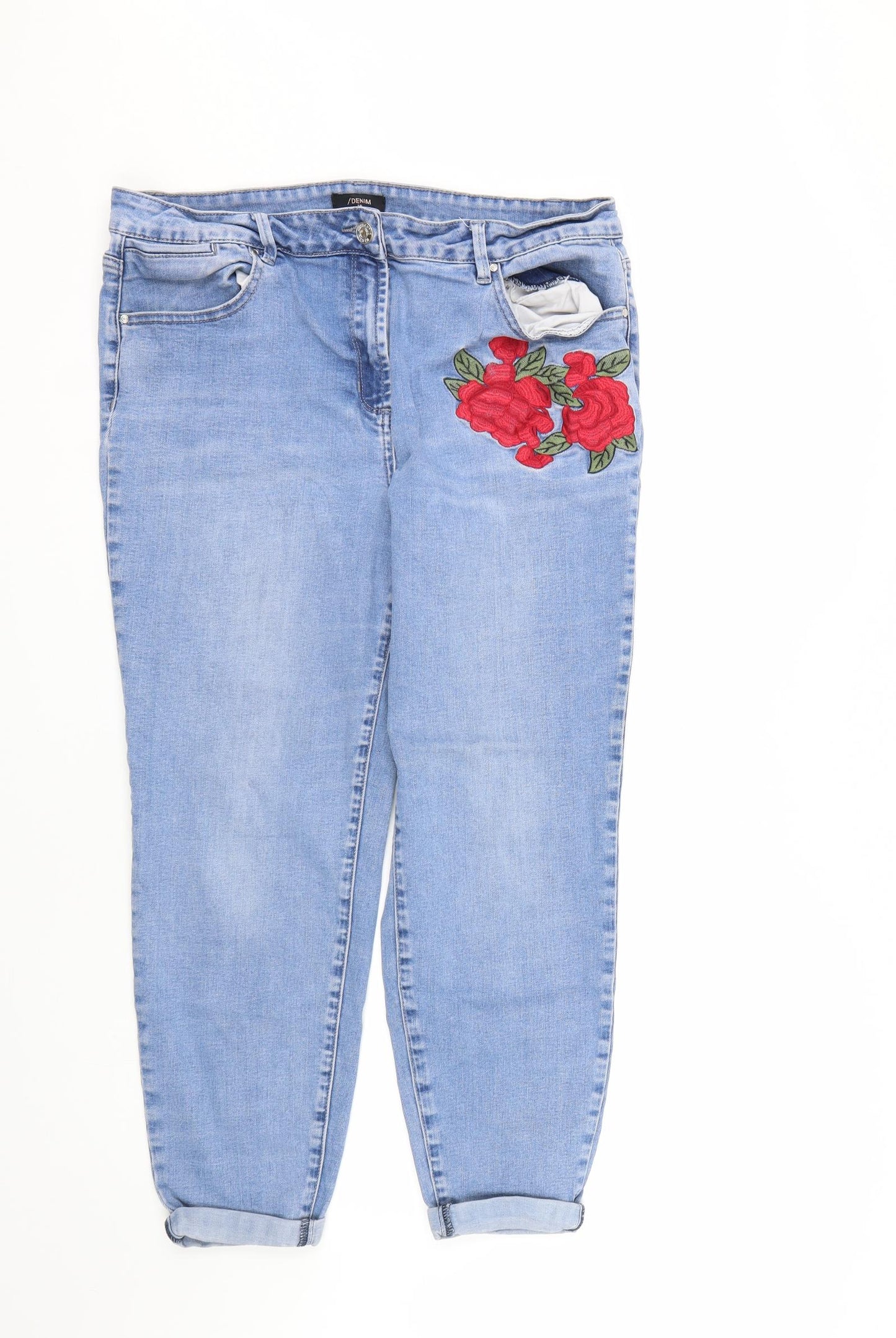 Matalan Womens Blue Floral  Straight Jeans Size 16 L24 in