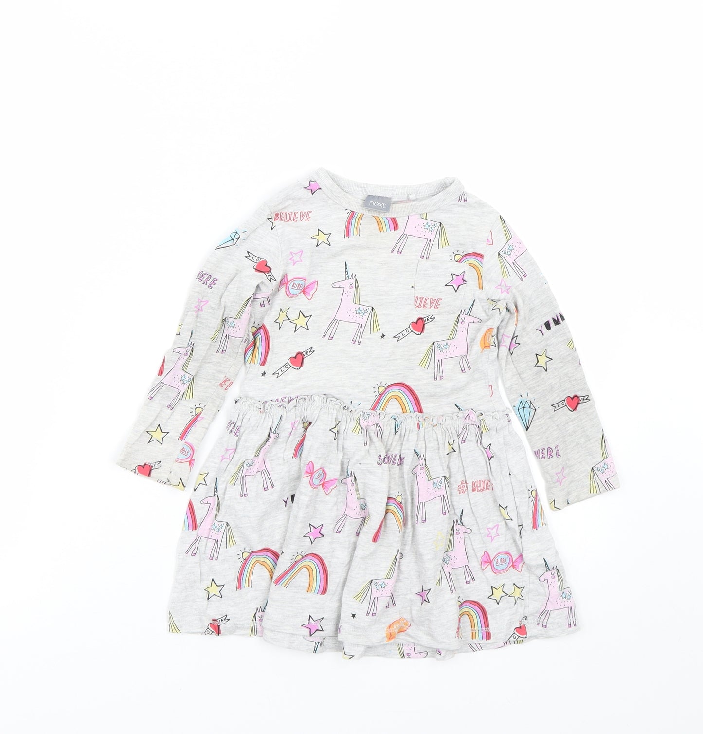 NEXT Girls Grey Animal Print  T-Shirt Dress  Size 18-24 Months  - Unicorn
