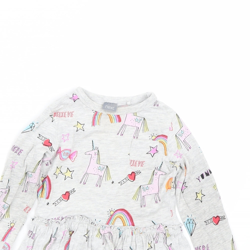 NEXT Girls Grey Animal Print  T-Shirt Dress  Size 18-24 Months  - Unicorn