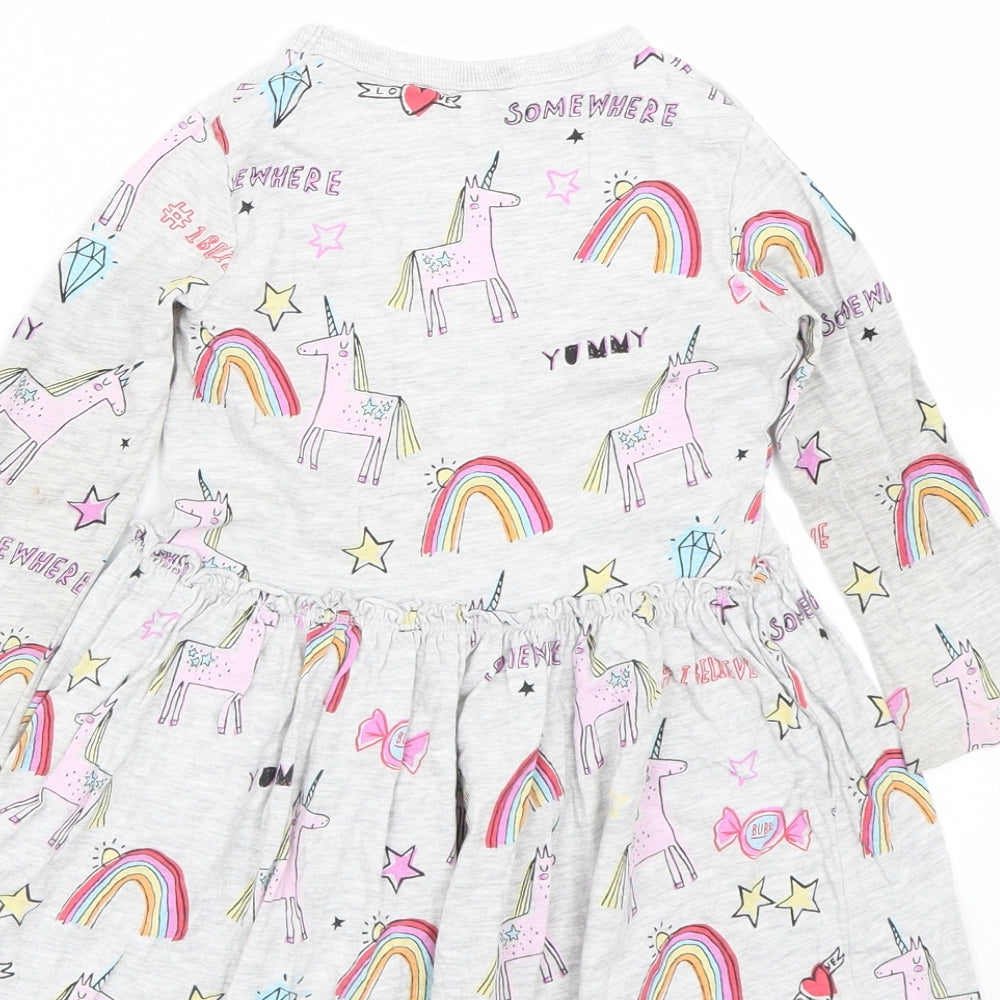 NEXT Girls Grey Animal Print  T-Shirt Dress  Size 18-24 Months  - Unicorn