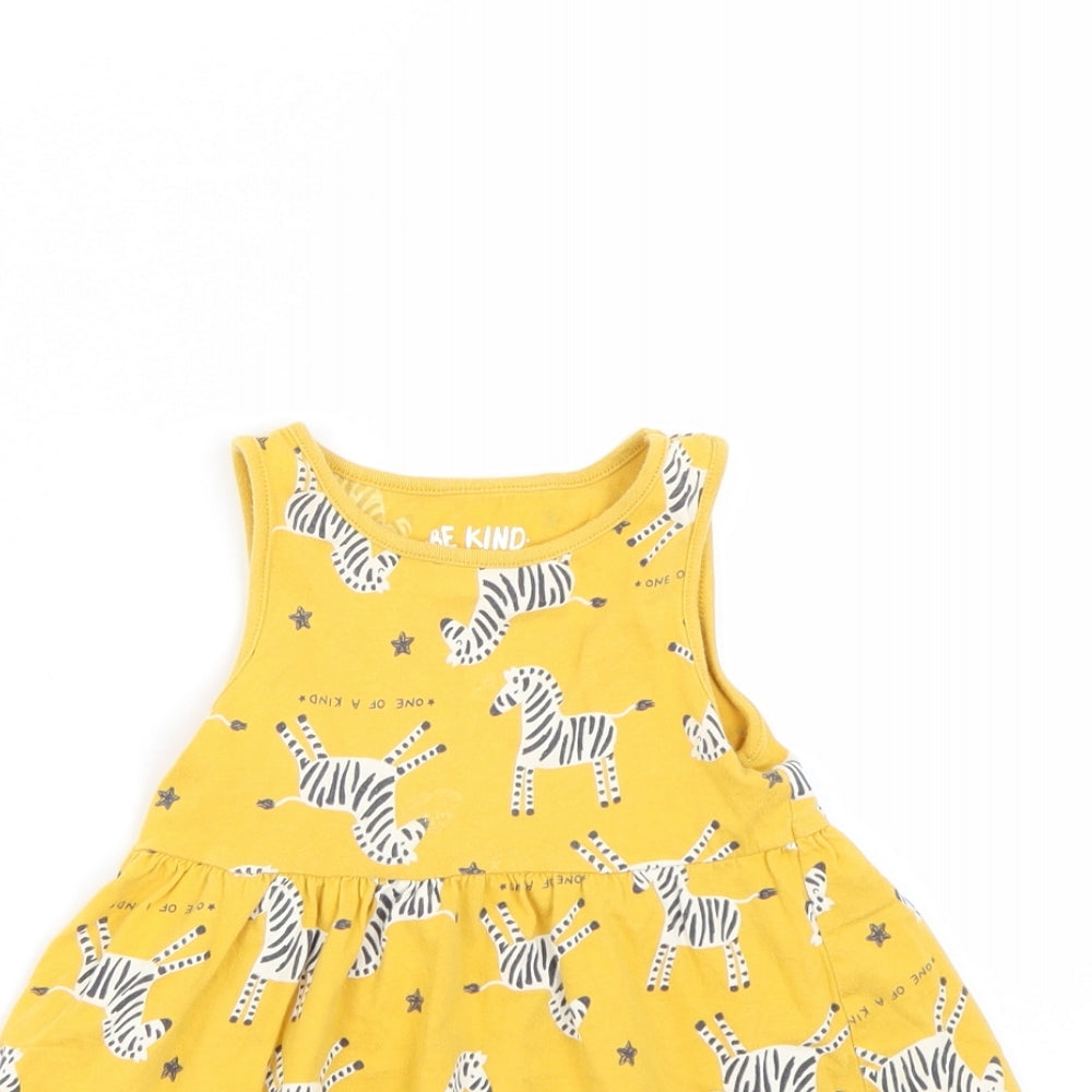 F&F Girls Yellow Animal Print  Tank Dress  Size 2-3 Years  - Zebra