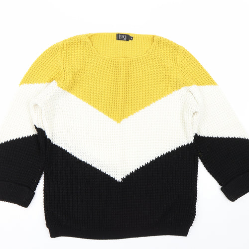 ILoveyou Womens Yellow Striped  Pullover Jumper Size S