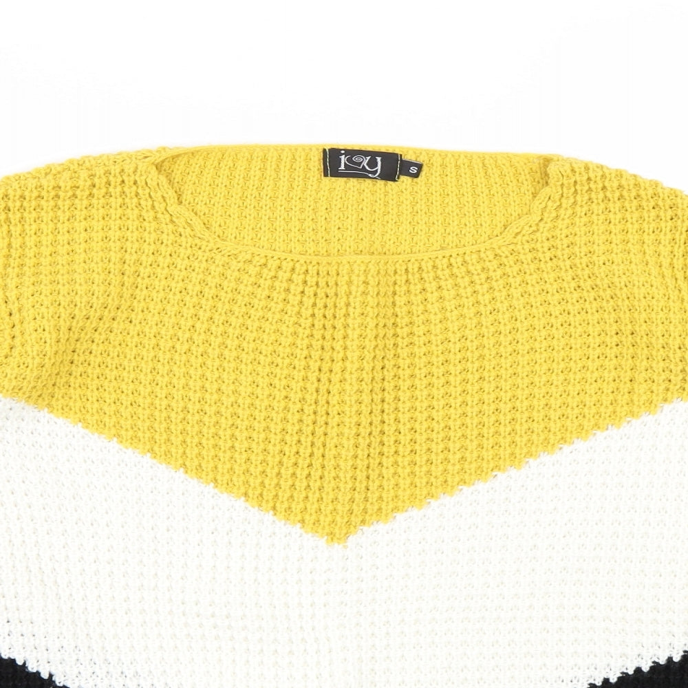 ILoveyou Womens Yellow Striped  Pullover Jumper Size S