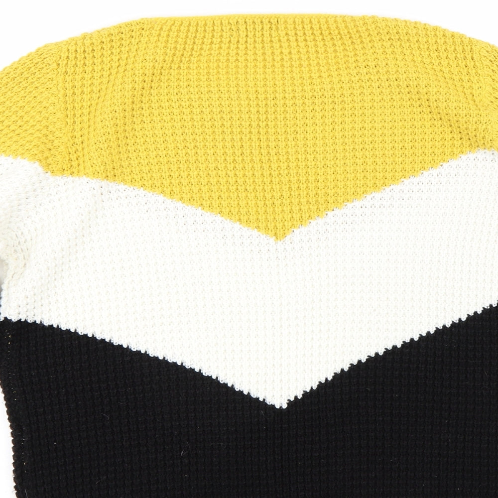 ILoveyou Womens Yellow Striped  Pullover Jumper Size S