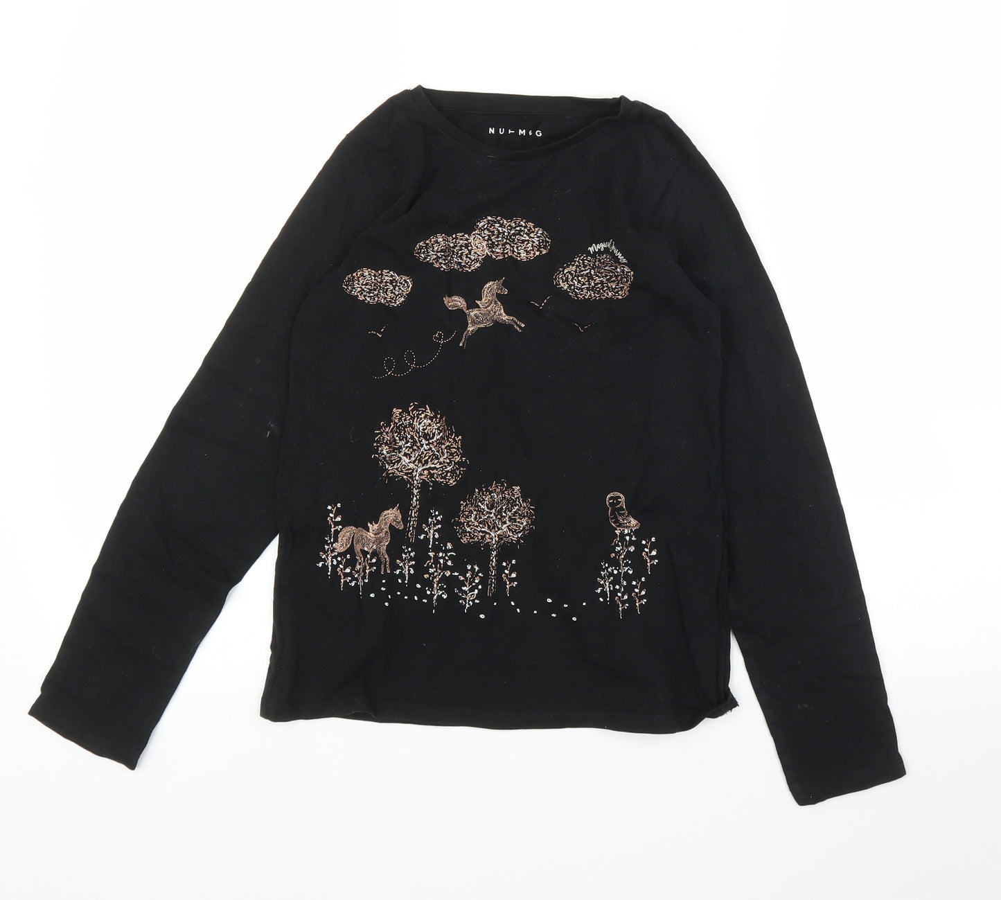 Nutmeg Girls Black   Basic T-Shirt Size 11 Years  - Unicorn