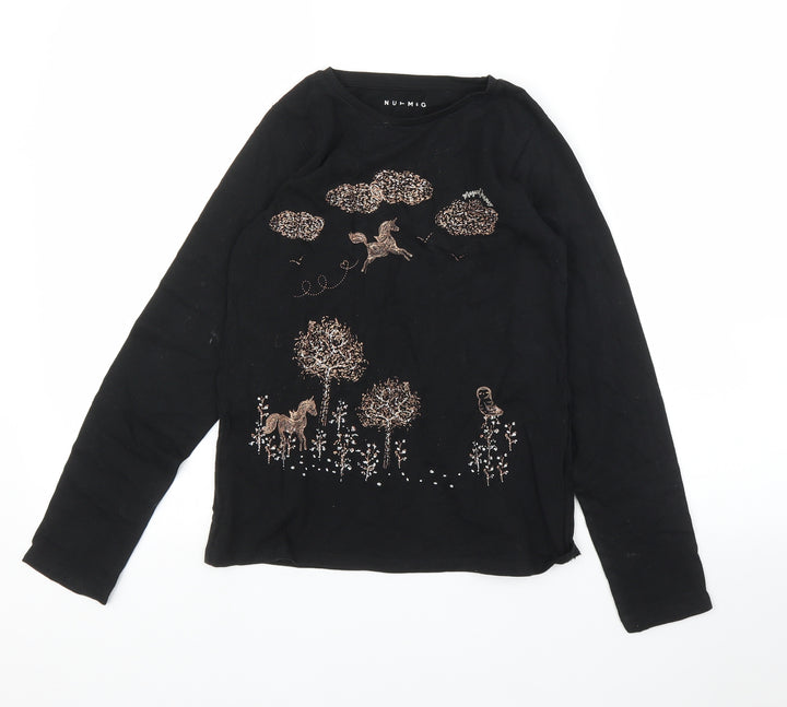 Nutmeg Girls Black   Basic T-Shirt Size 11 Years  - Unicorn