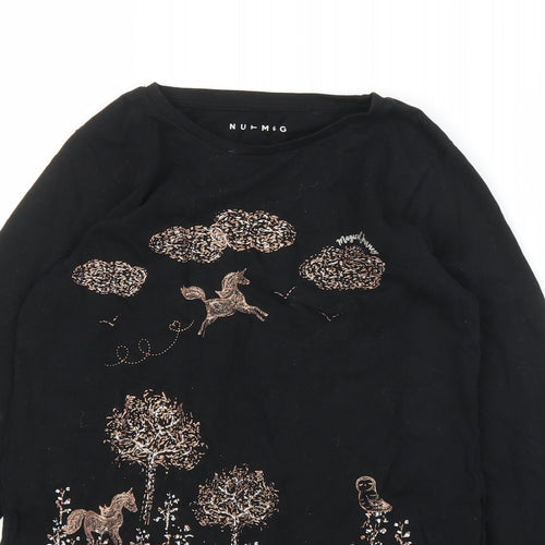 Nutmeg Girls Black   Basic T-Shirt Size 11 Years  - Unicorn