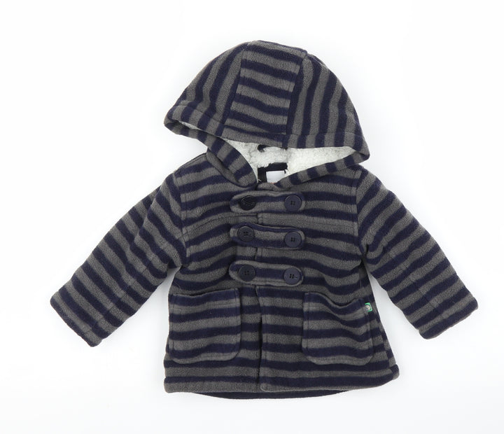 Debenhams Boys Blue Striped Pea Coat Coatigan Size 6-9 Months