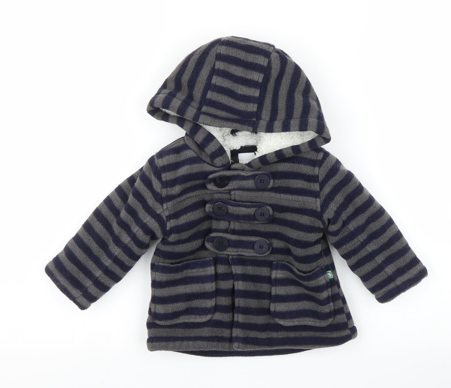 Debenhams Boys Blue Striped  Pea Coat Coatigan Size 6-9 Months