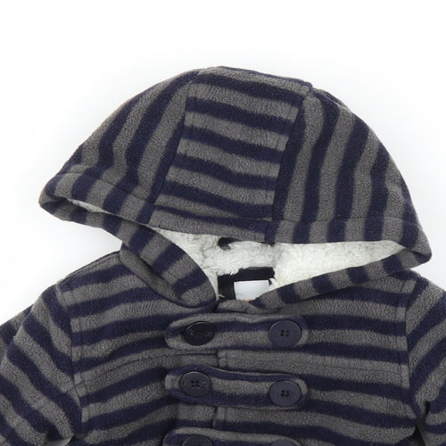 Debenhams Boys Blue Striped  Pea Coat Coatigan Size 6-9 Months