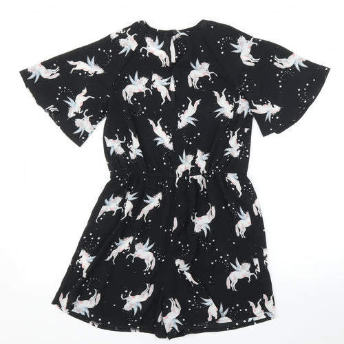 Miss Evie Girls Black   Romper One-Piece Size 11 Years  - Unicorn