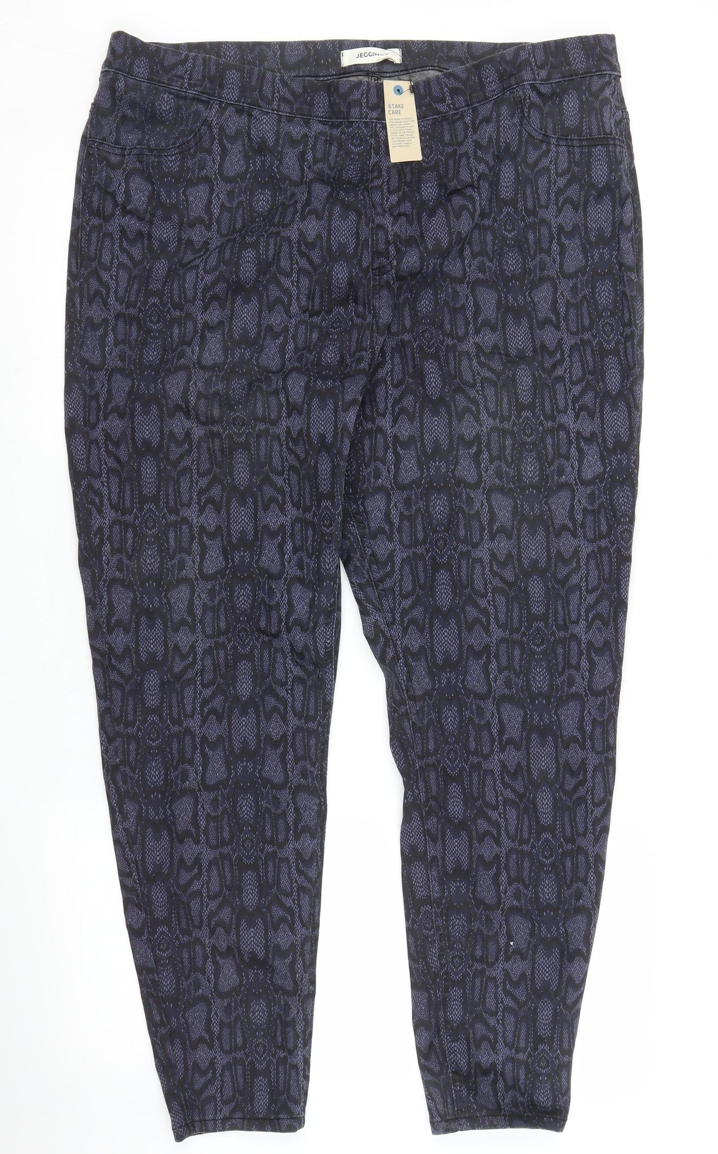 M&S Womens Blue Animal Print Denim Jegging Jeans Size 22 L28 in - Snake print