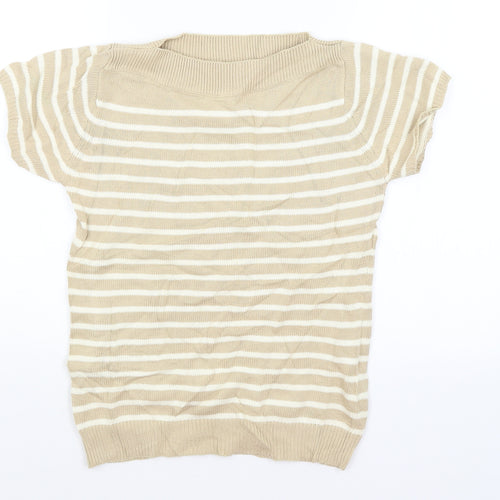 EWM Womens Beige Striped  Basic T-Shirt Size S