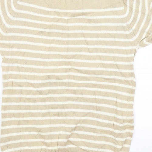 EWM Womens Beige Striped  Basic T-Shirt Size S