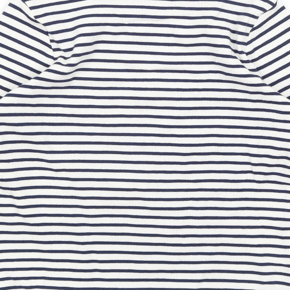 M&S Girls White Striped  Basic T-Shirt Size 7-8 Years