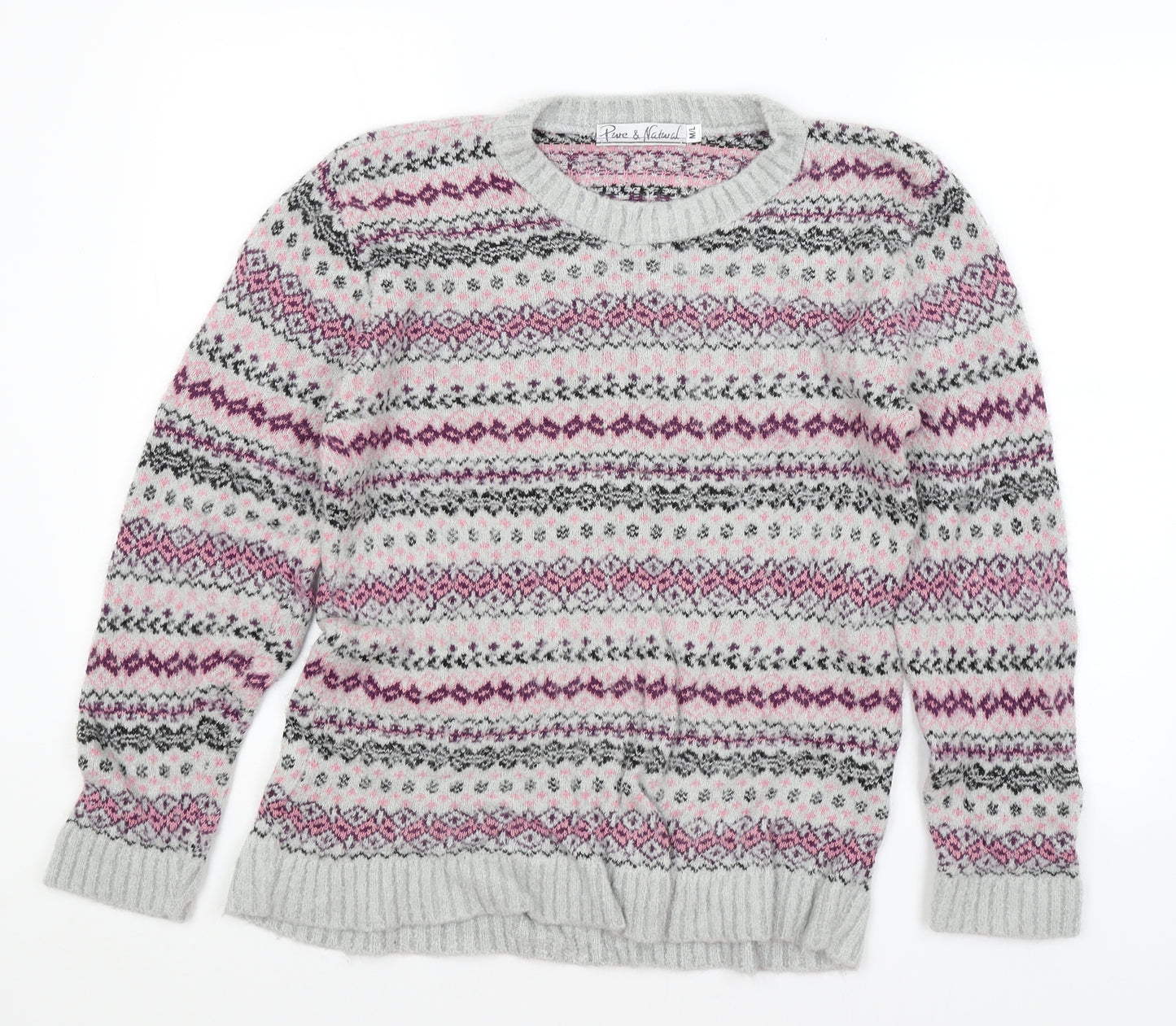 Pure & Natural Womens Grey Geometric  Pullover Jumper Size M