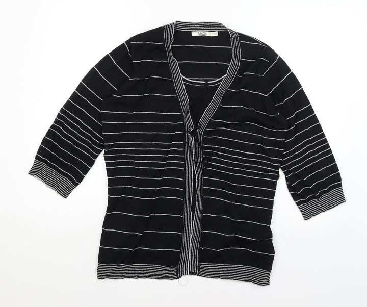M&Co Womens Black Striped Pullover Jumper Size 18