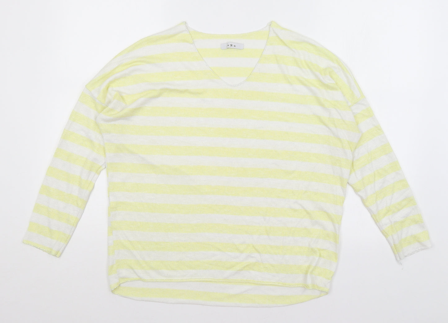 Preworn Womens Yellow Striped  Basic T-Shirt Size M