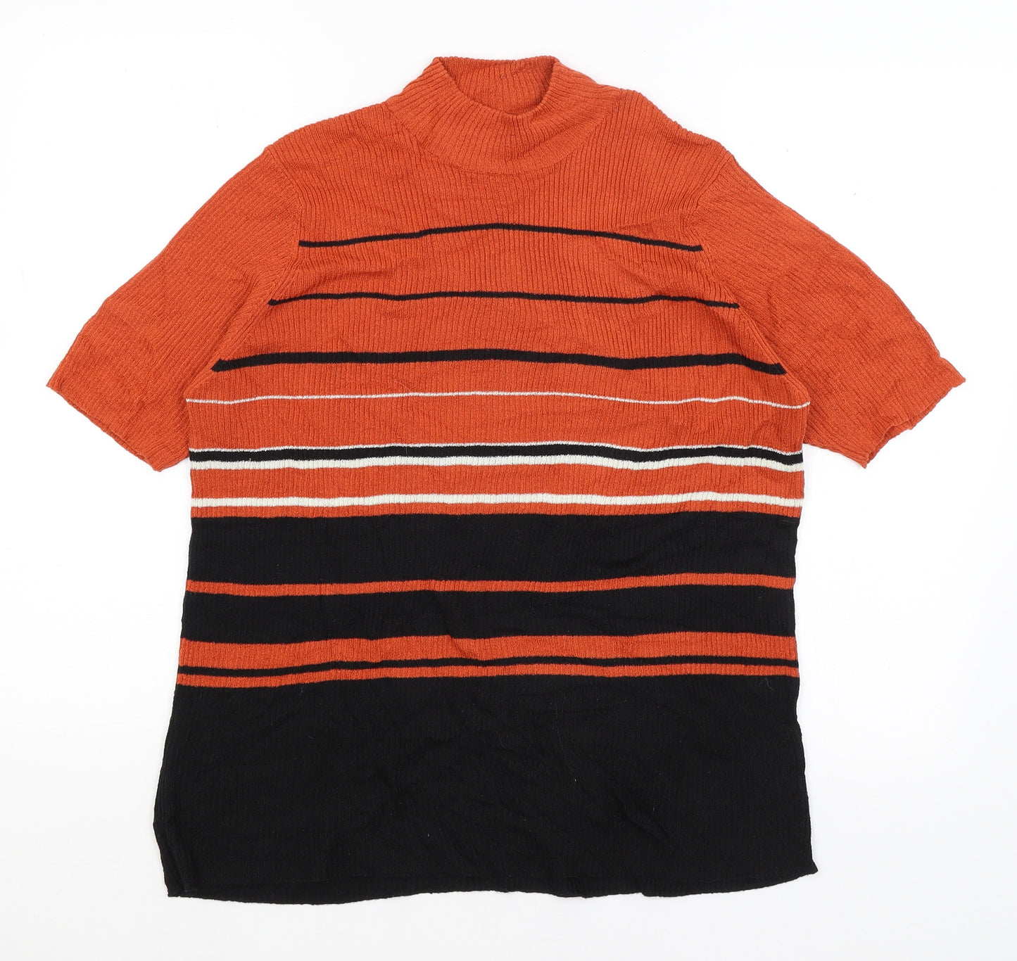 essence Womens Orange Striped  Basic T-Shirt Size 18