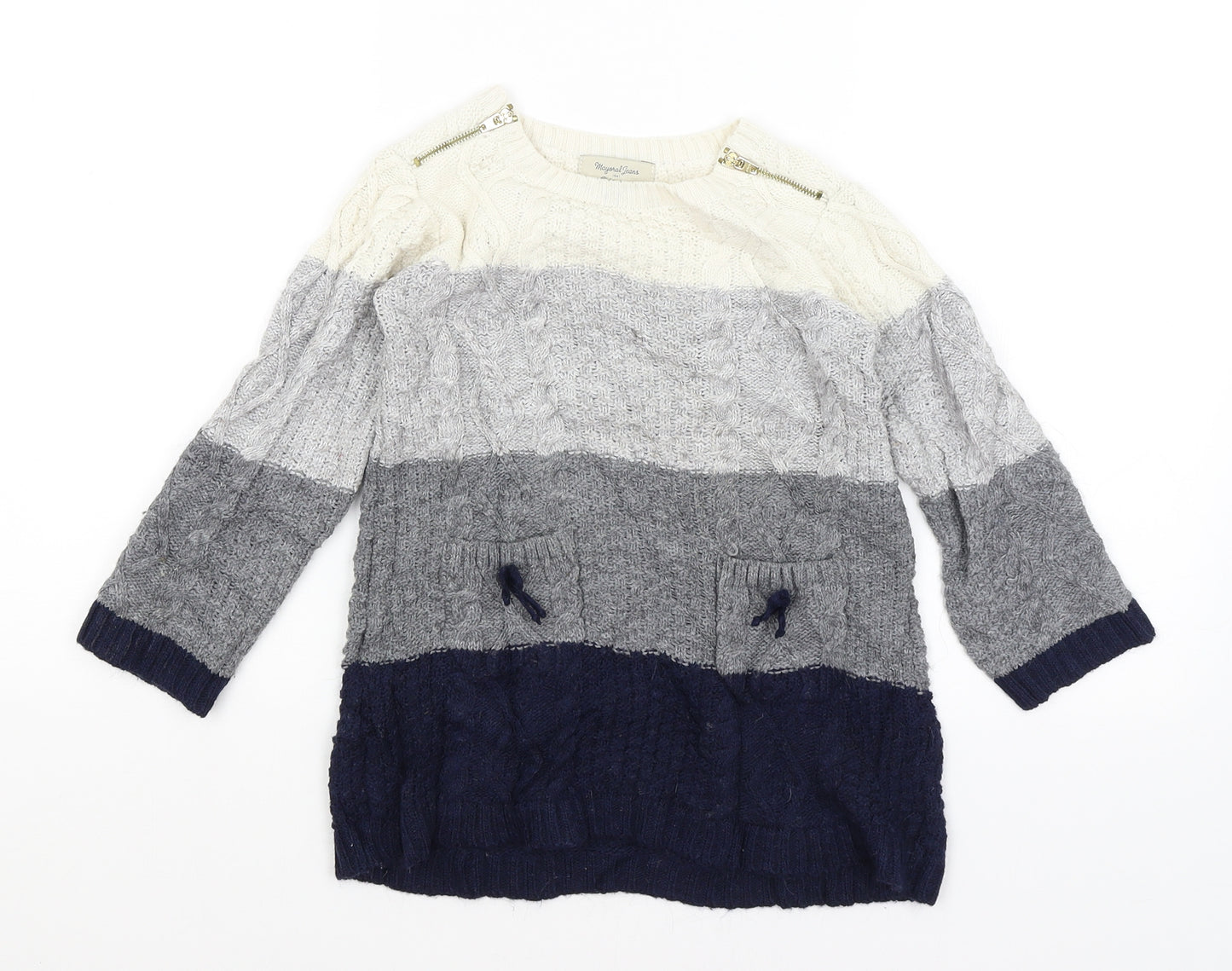 Mayoral Jeans Girls Grey Striped  Jumper Dress  Size 4 Years